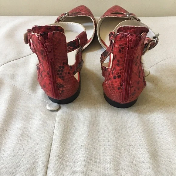 Red Snakeskin Upper Leather Patterned Women's Shoes - Picture 4 of 5